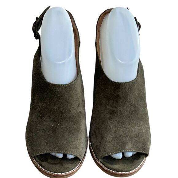 Madewell Cary Slingback Sandal Sz 8 Olive Green Suede Stacked 3.5" Block Heel - Picture 4 of 9
